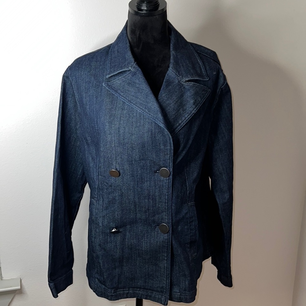 Coldwater Creek Sz 16 dark blue denim double breasted blazer jean‎ jacket